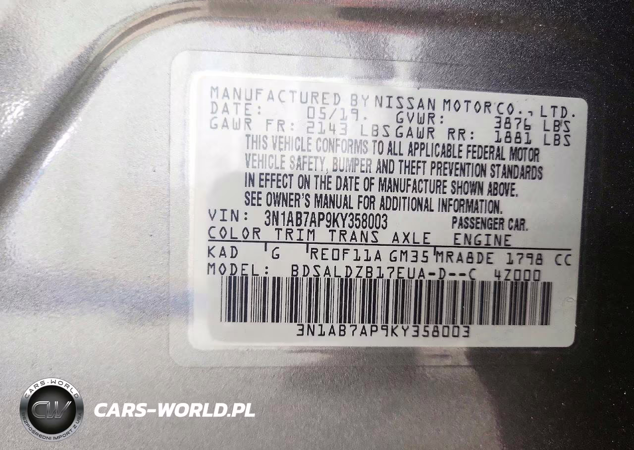 2019 Nissan Sentra Sv VIN:3N1AB7AP9KY358003 - 12