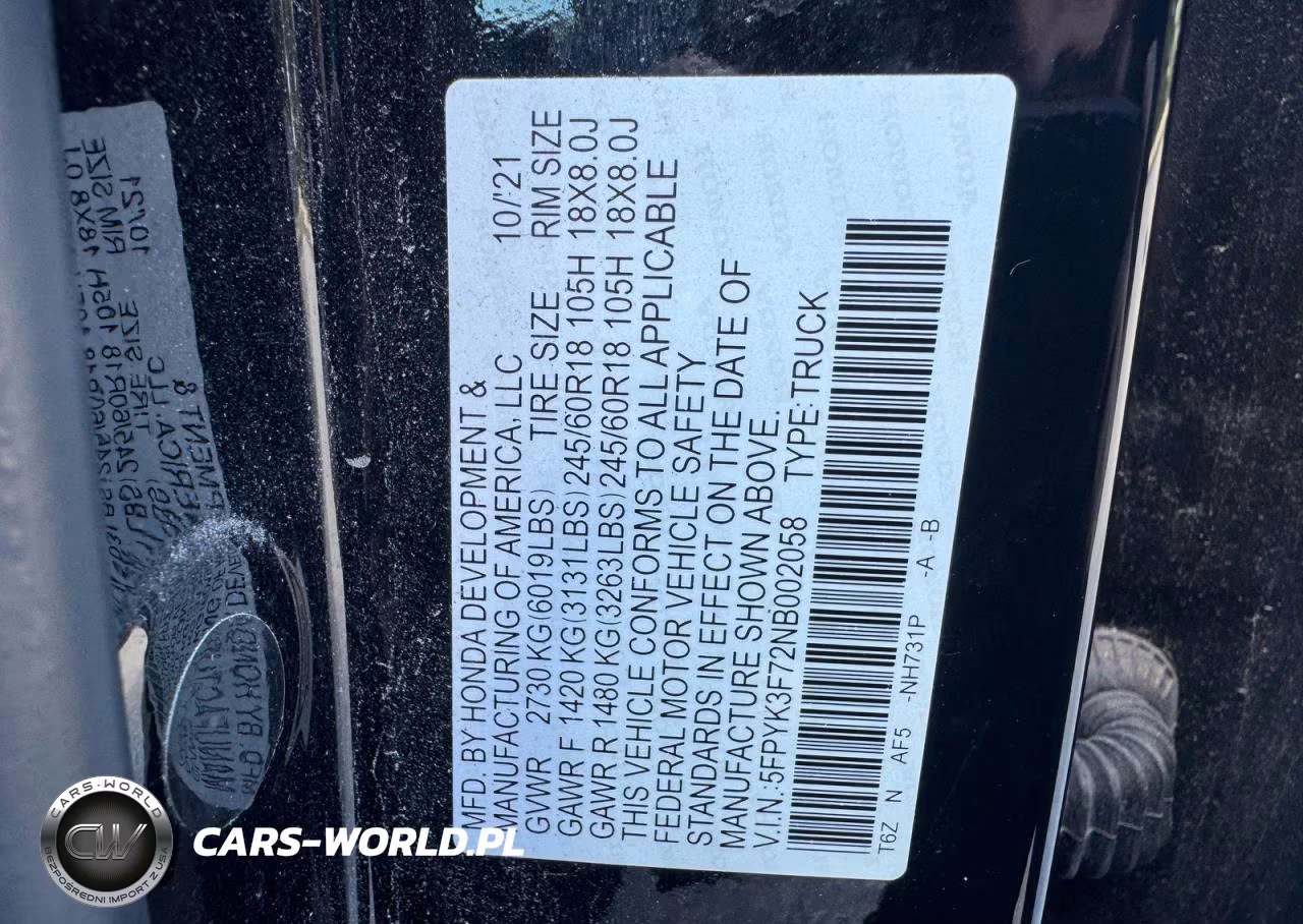 2022 Honda Ridgeline Rtl VIN:5FPYK3F72NB002058 - 10