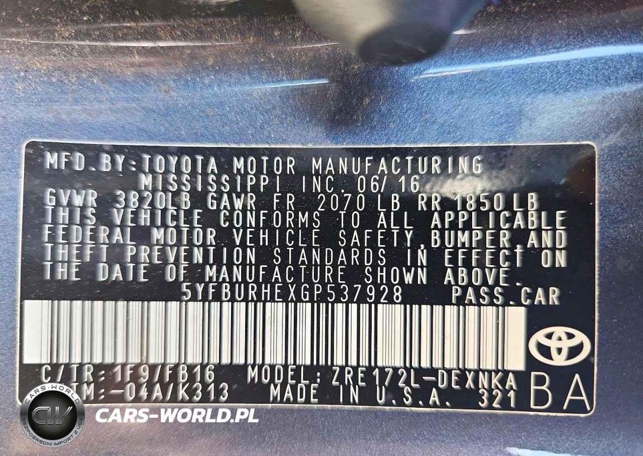 2016 Toyota Corolla Le Plus VIN:5YFBURHEXGP537928 - 12