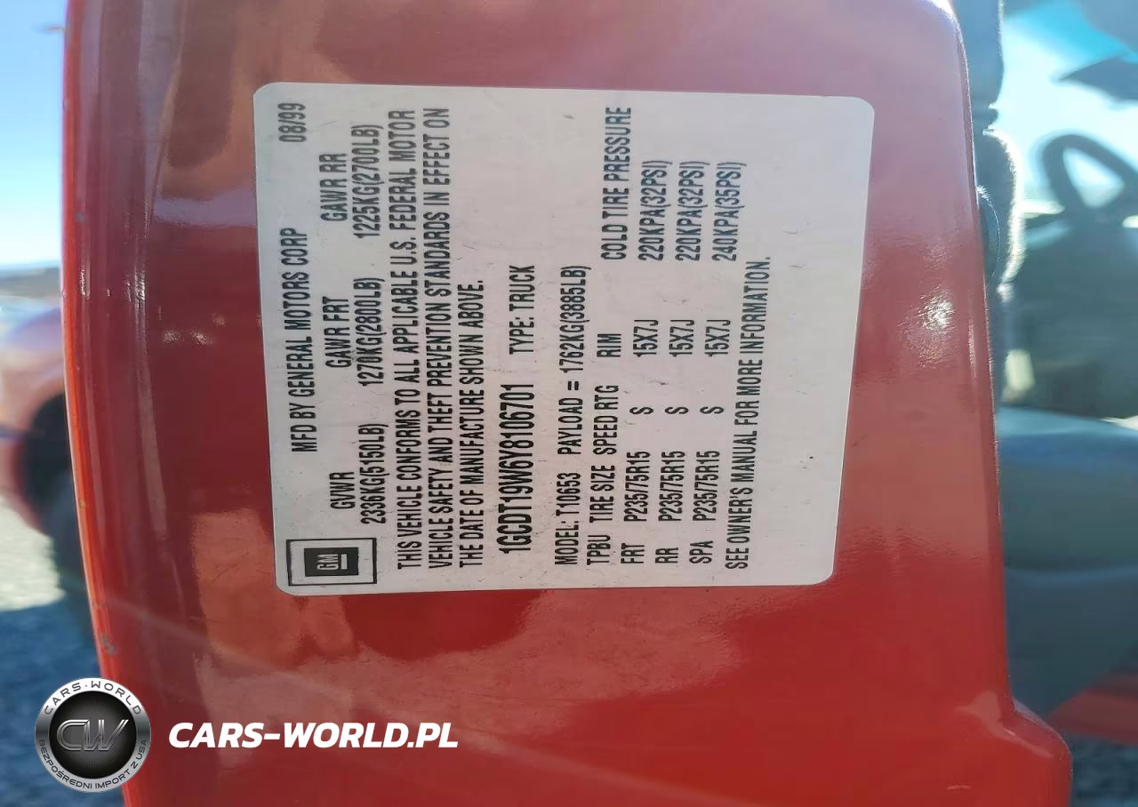 2000 Chevrolet S Truck S10 VIN:1GCDT19W6Y8106701 - 12