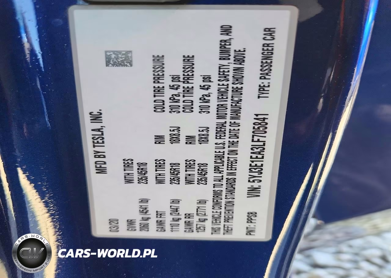 2020 Tesla Model 3 VIN:5YJ3E1EA3LF705841 - 12