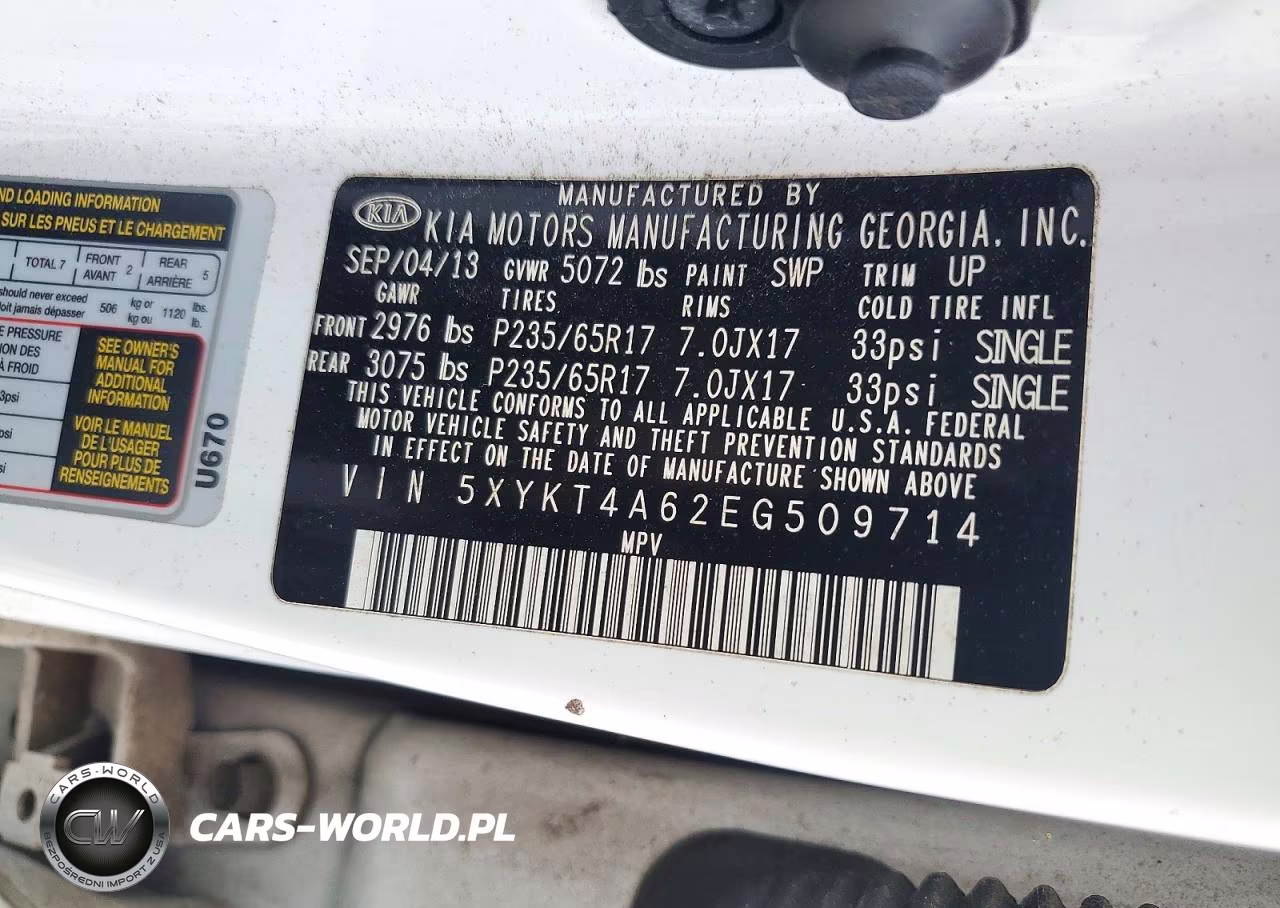 2014 Kia Sorento Lx VIN:5XYKT4A62EG509714 - 13