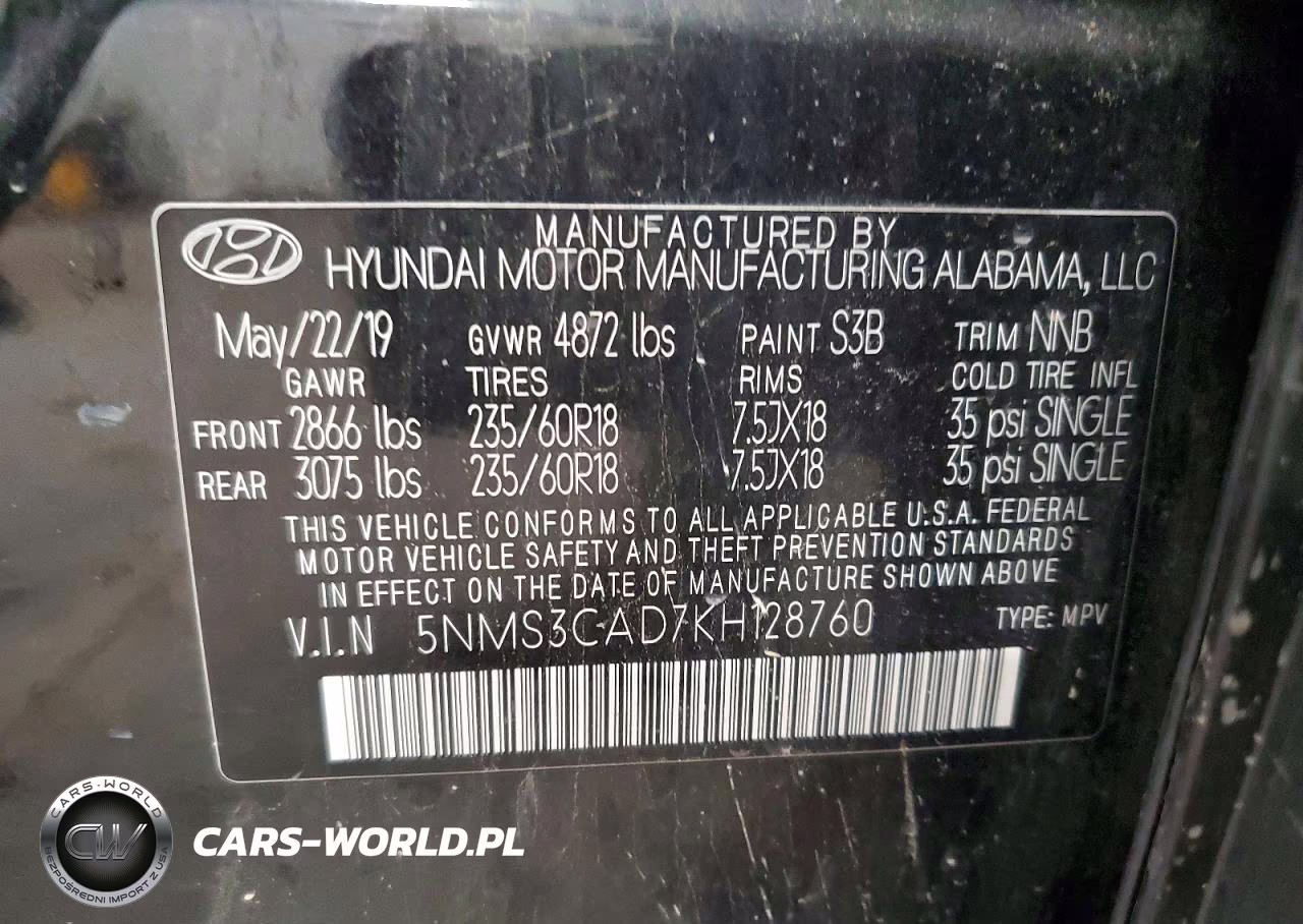 2019 Hyundai Santa Fe Sel Plus 2.4L VIN:5NMS3CAD7KH128760 - 13