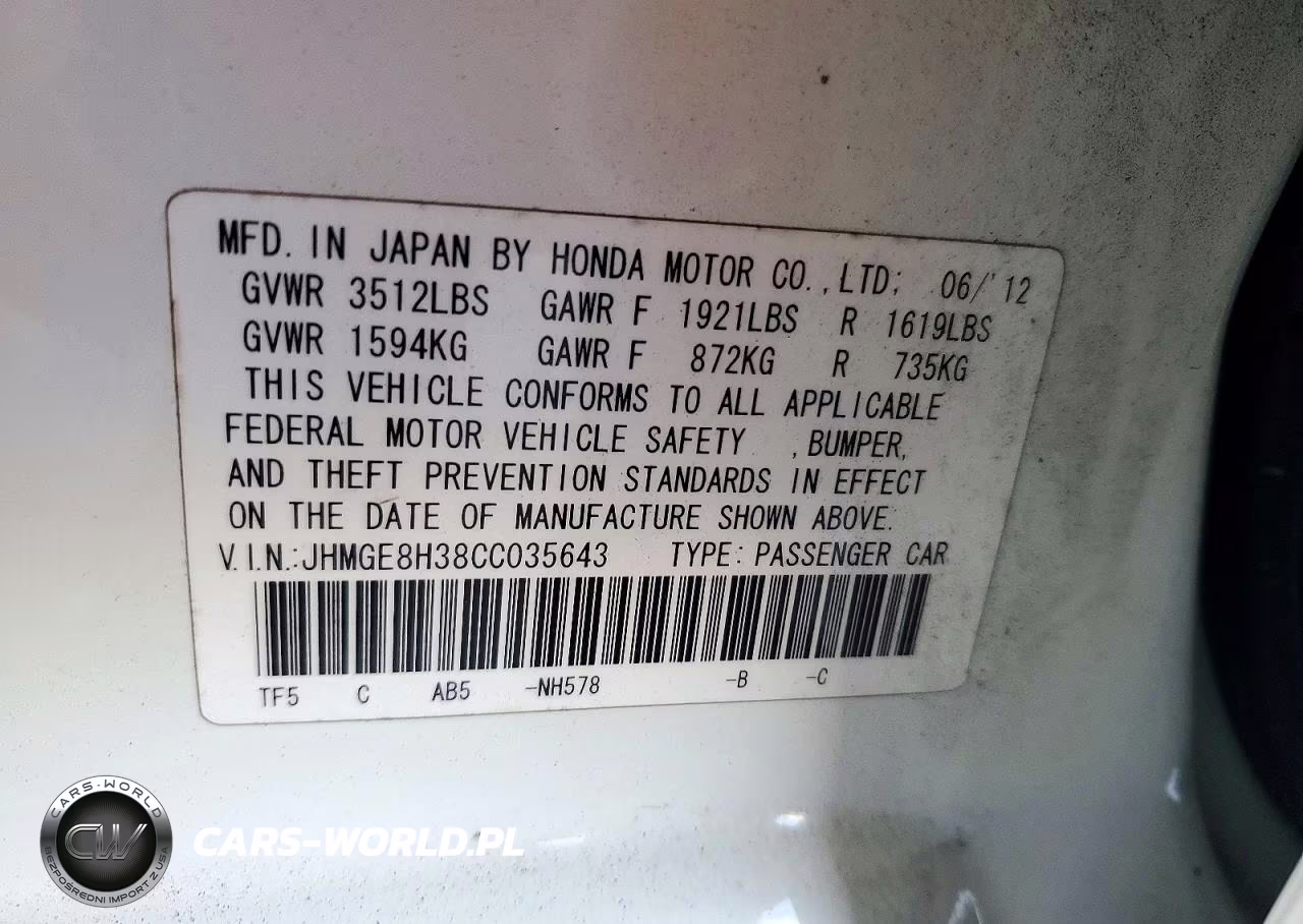 2012 Honda Fit VIN:JHMGE8H38CC035643 - 12