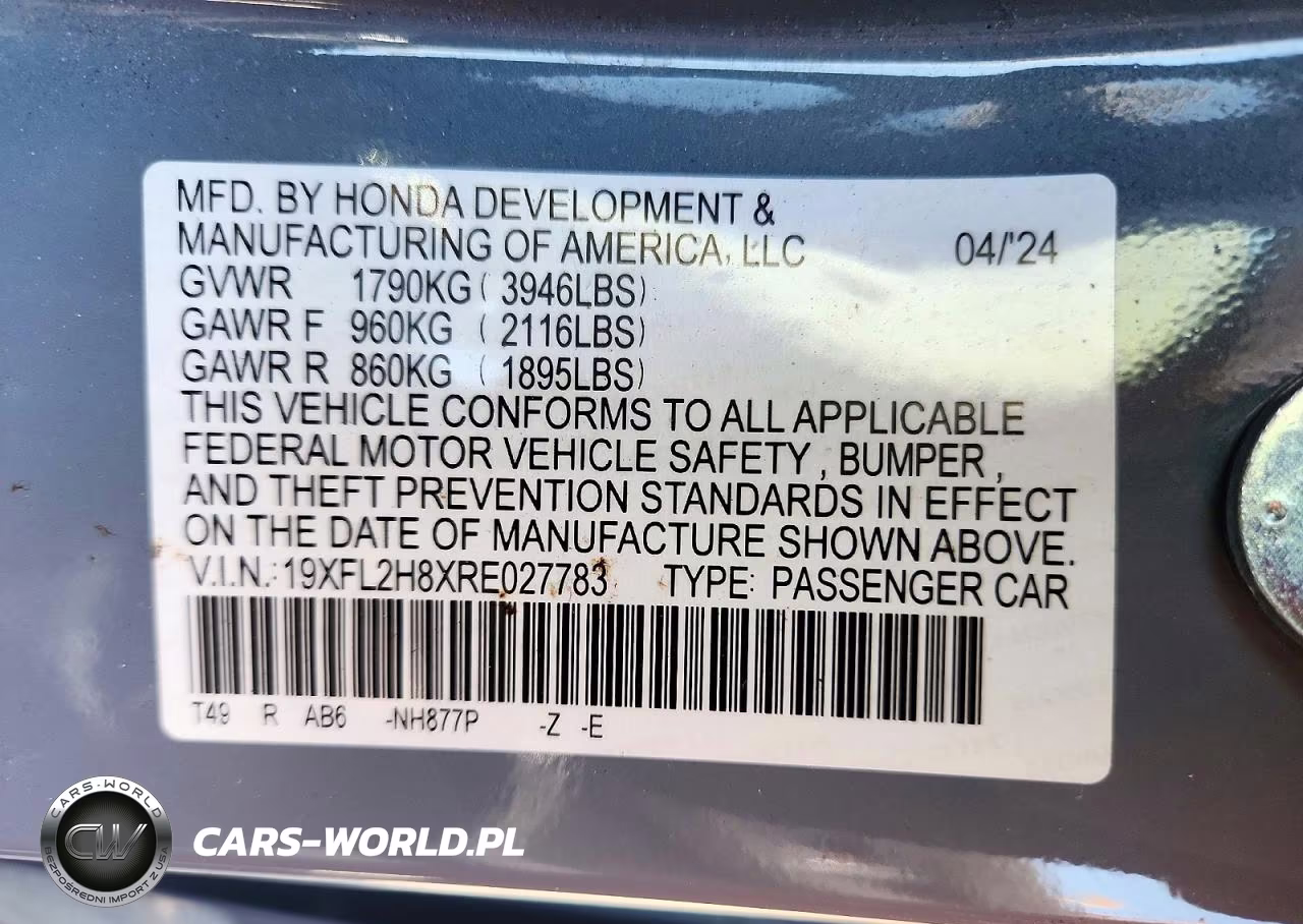 2024 Honda Civic Sport VIN:19XFL2H8XRE027783 - 12