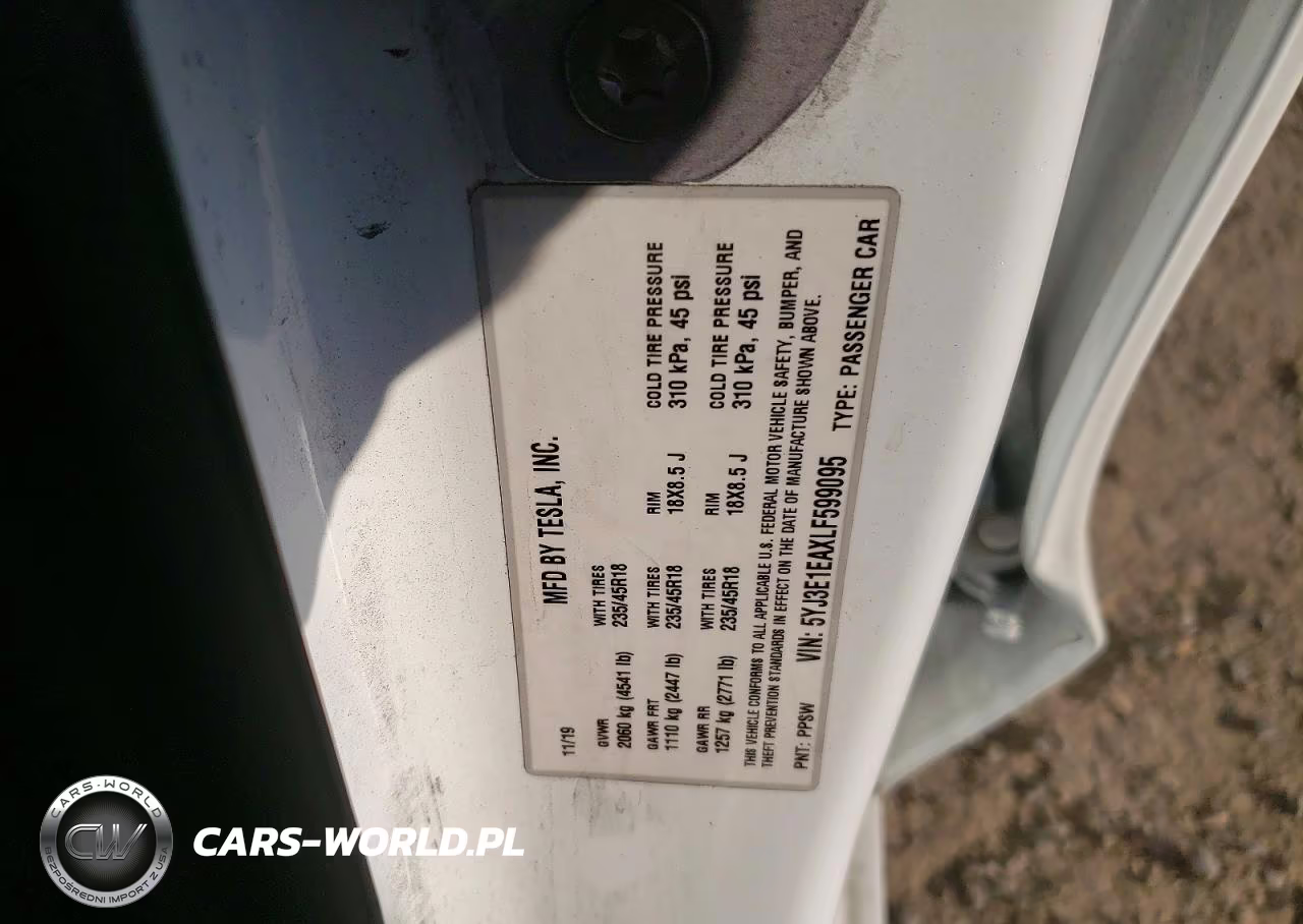 2020 Tesla Model 3 VIN:5YJ3E1EAXLF599095 - 12