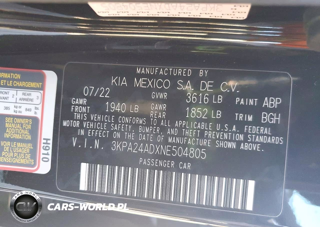 2022 Kia Rio S VIN:3KPA24ADXNE504805 - 12