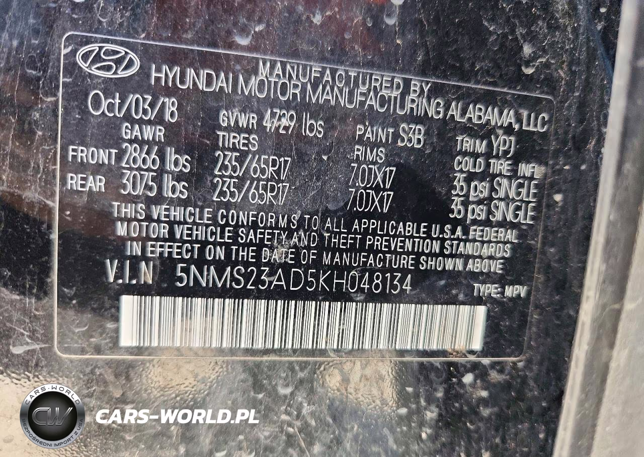 2019 Hyundai Santa Fe Se VIN:5NMS23AD5KH048134 - 14
