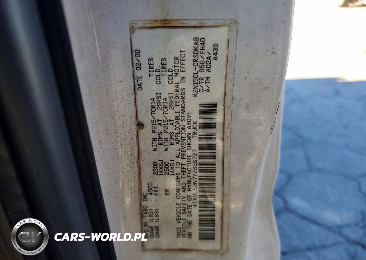2000 Toyota Tacoma Base VIN:4TAVL52N7YZ636727 - 13
