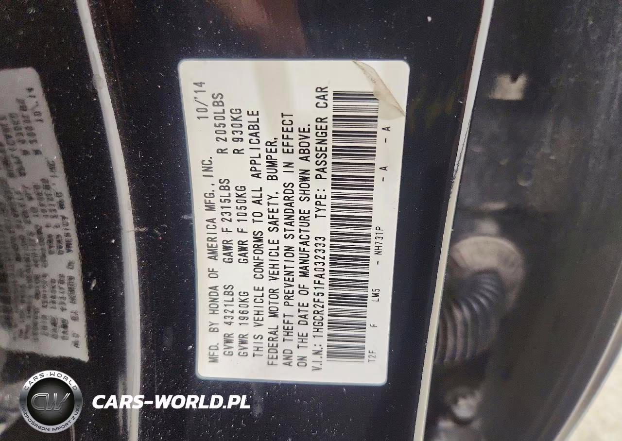 2015 Honda Accord Sport VIN:1HGCR2F51FA032333 - 12