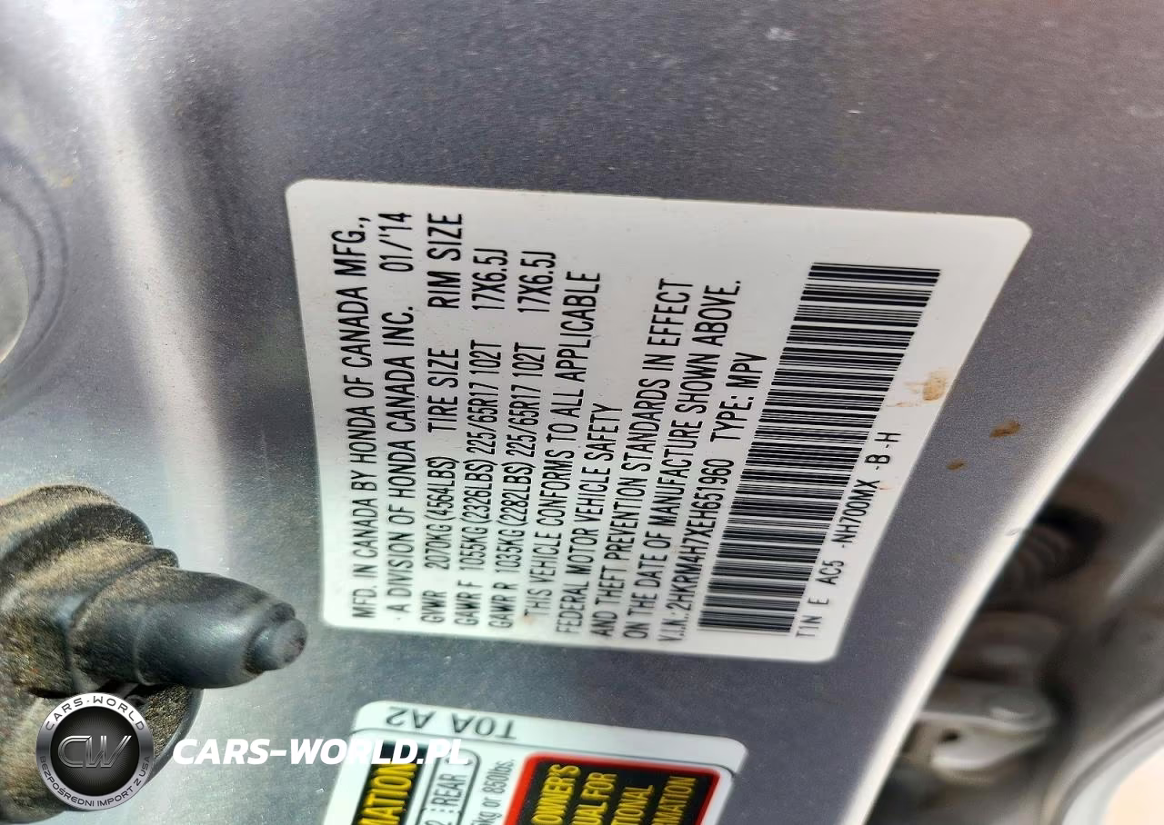 2014 Honda Cr-V Exl VIN:2HKRM4H7XEH651960 - 13