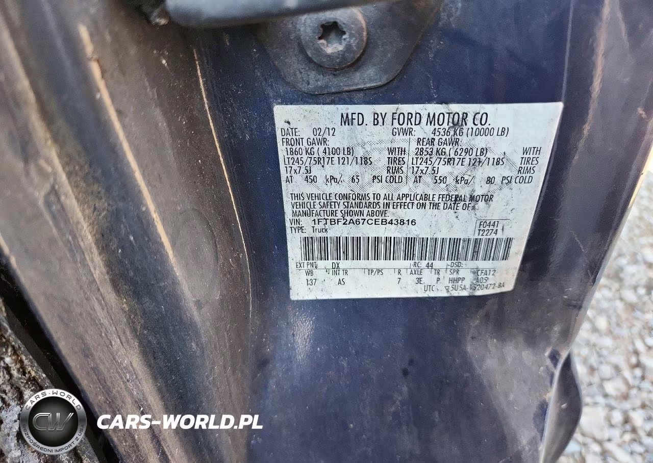 2012 Ford F250 Super Duty VIN:1FTBF2A67CEB43816 - 12