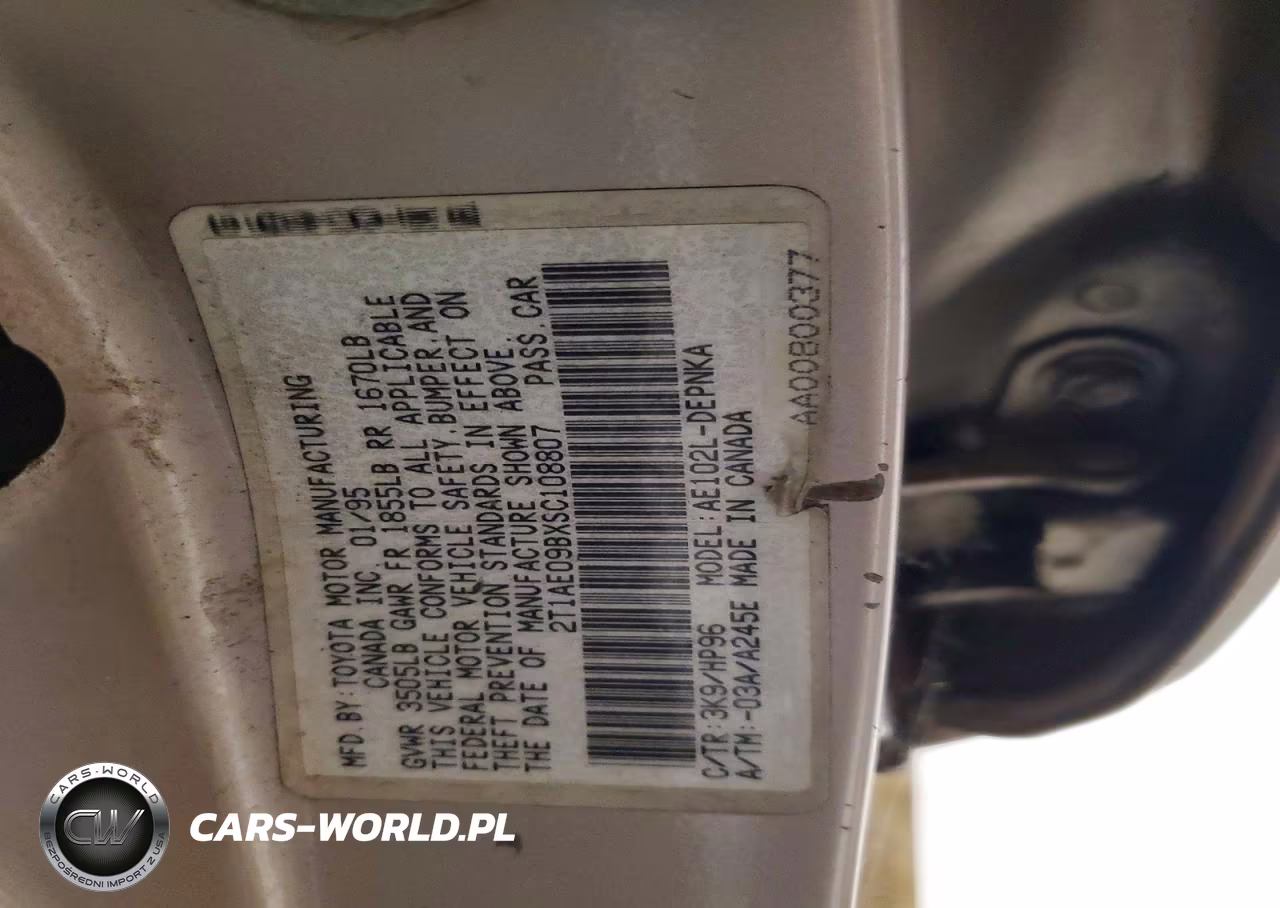 1995 Toyota Corolla Dx VIN:2T1AE09BXSC108807 - 12
