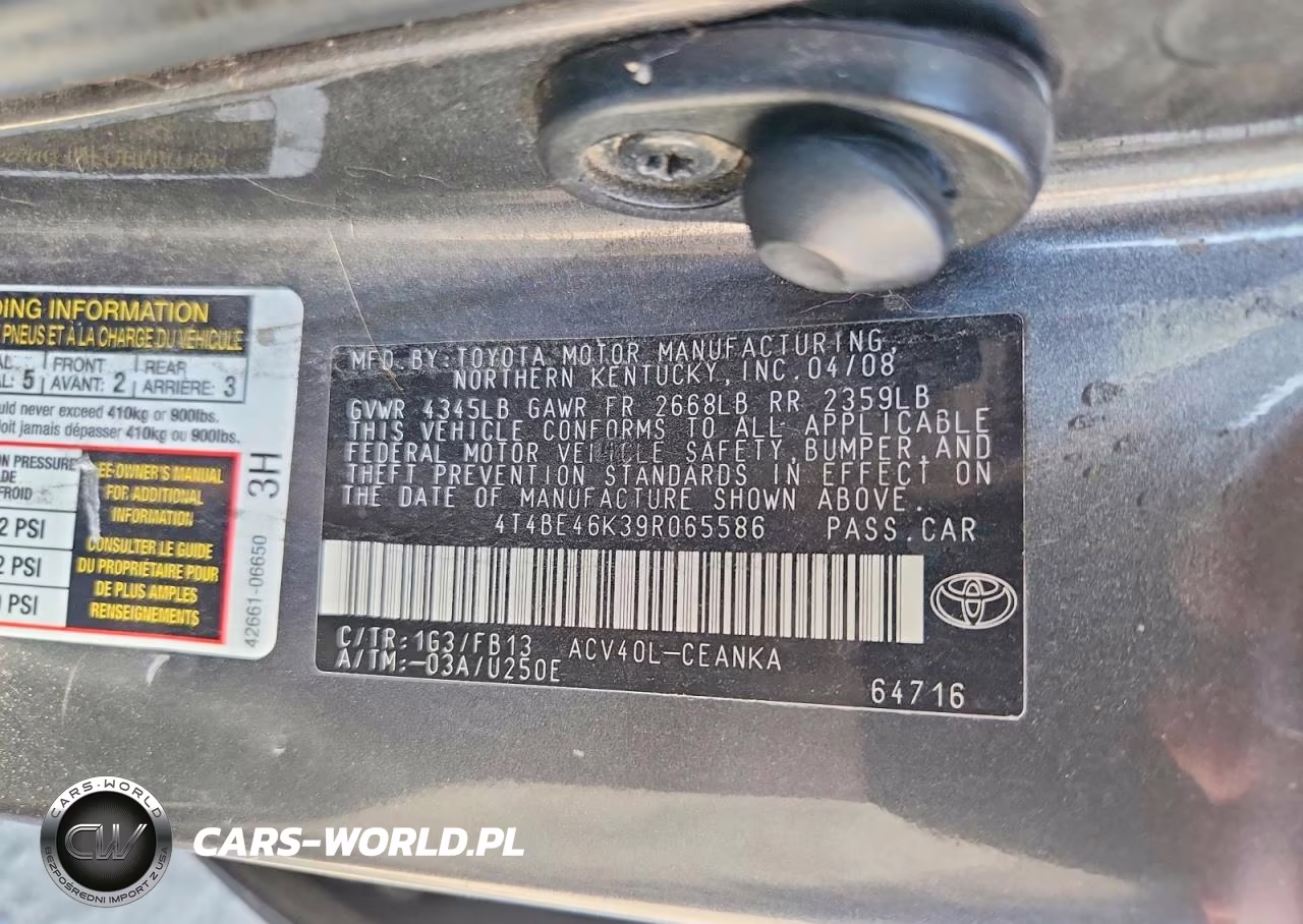 2009 Toyota Camry Le VIN:4T4BE46K39R065586 - 12