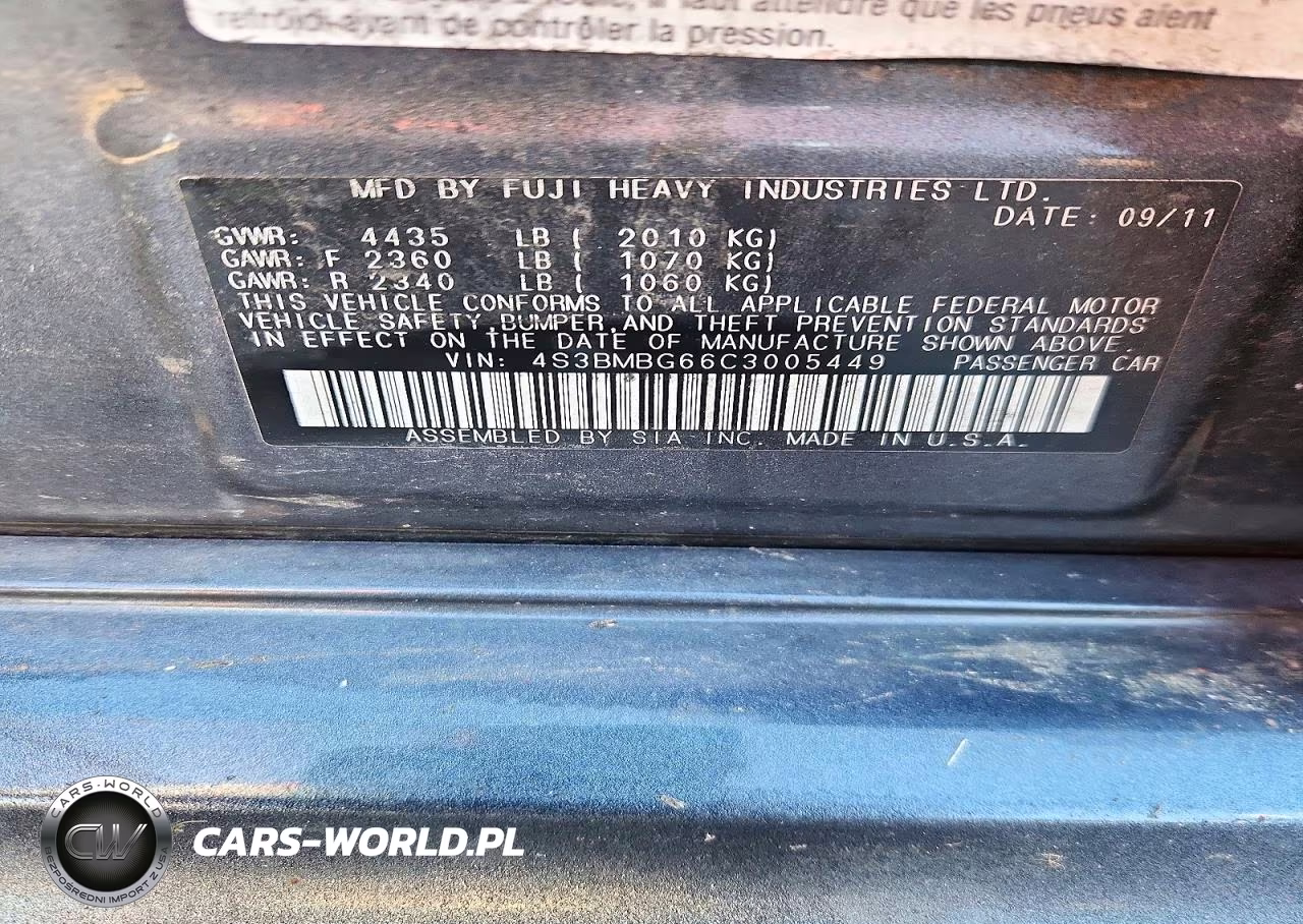 2012 Subaru Legacy 2.5I Premium VIN:4S3BMBG66C3005449 - 12