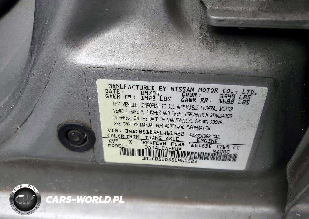 2005 Nissan Sentra 1.8 VIN:3N1CB51D55L461522 - 12