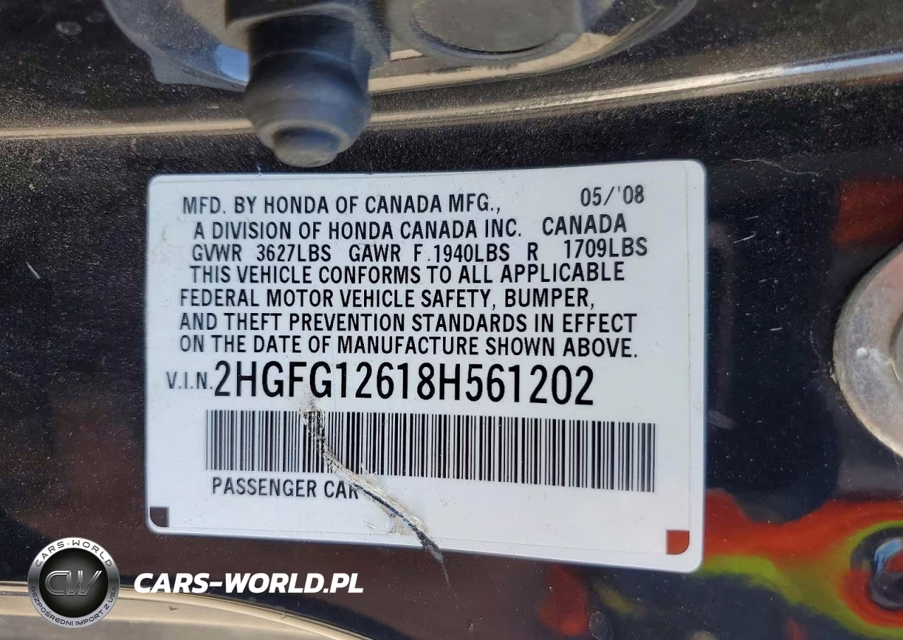 2008 Honda Civic Lx VIN:2HGFG12618H561202 - 12