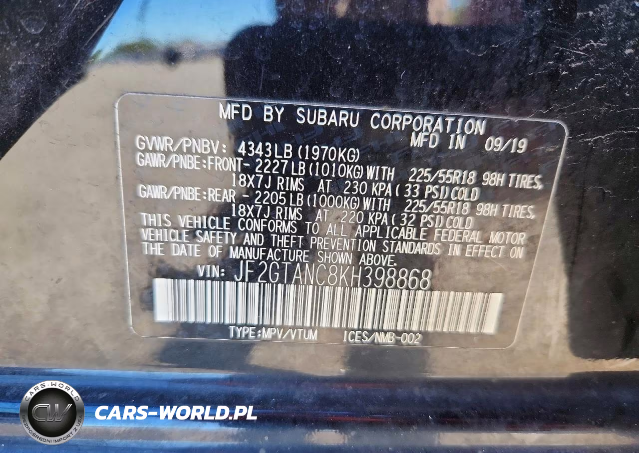 2019 Subaru Crosstrek Limited VIN:JF2GTANC8KH398868 - 12