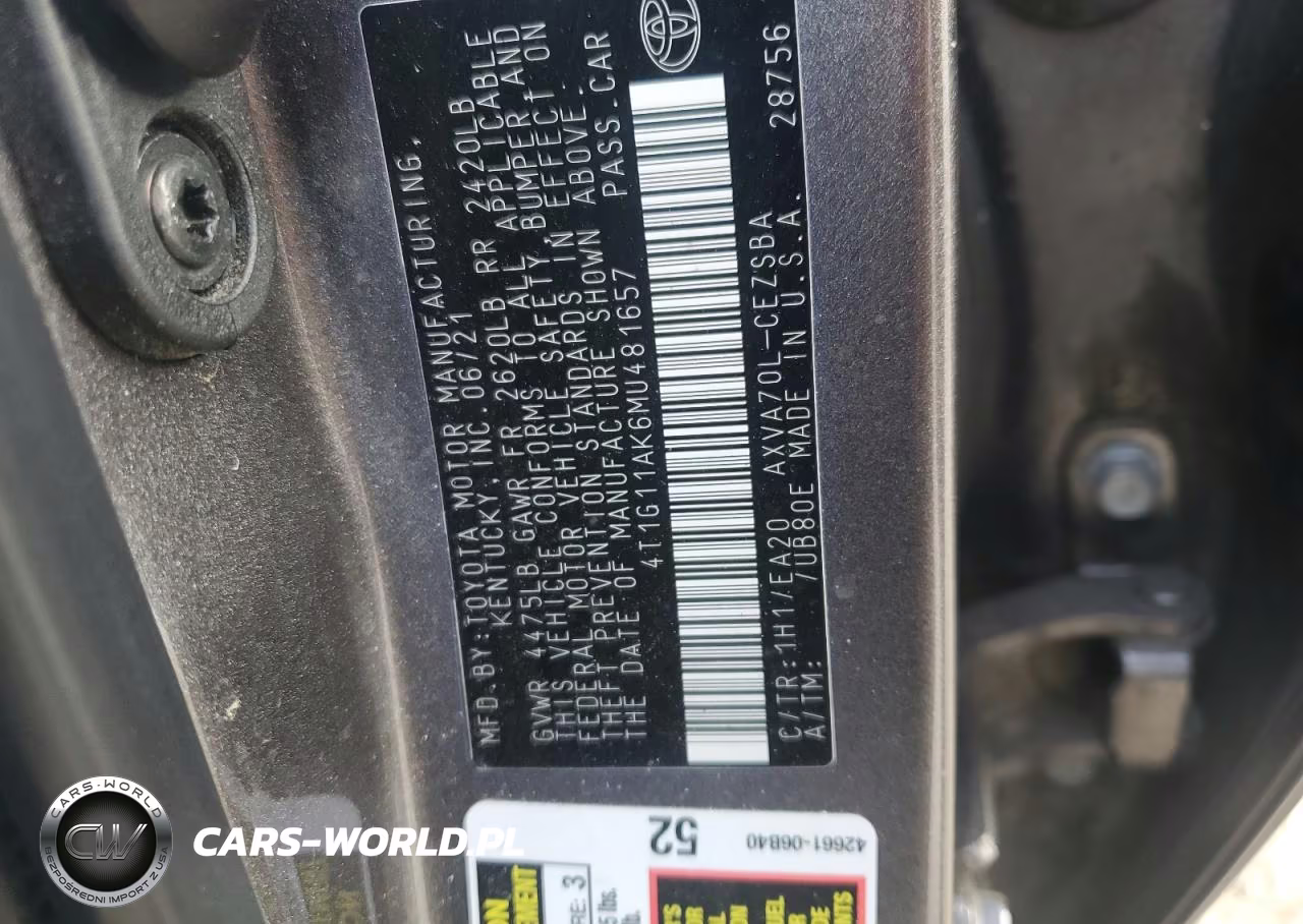 2021 Toyota Camry Se VIN:4T1G11AK6MU481657 - 12