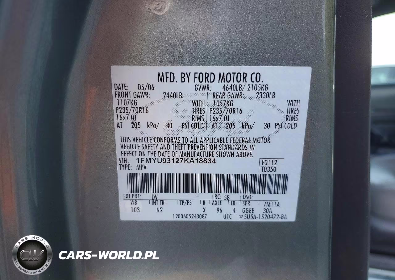 2007 Ford Escape Xlt VIN:1FMYU93127KA18834 - 13