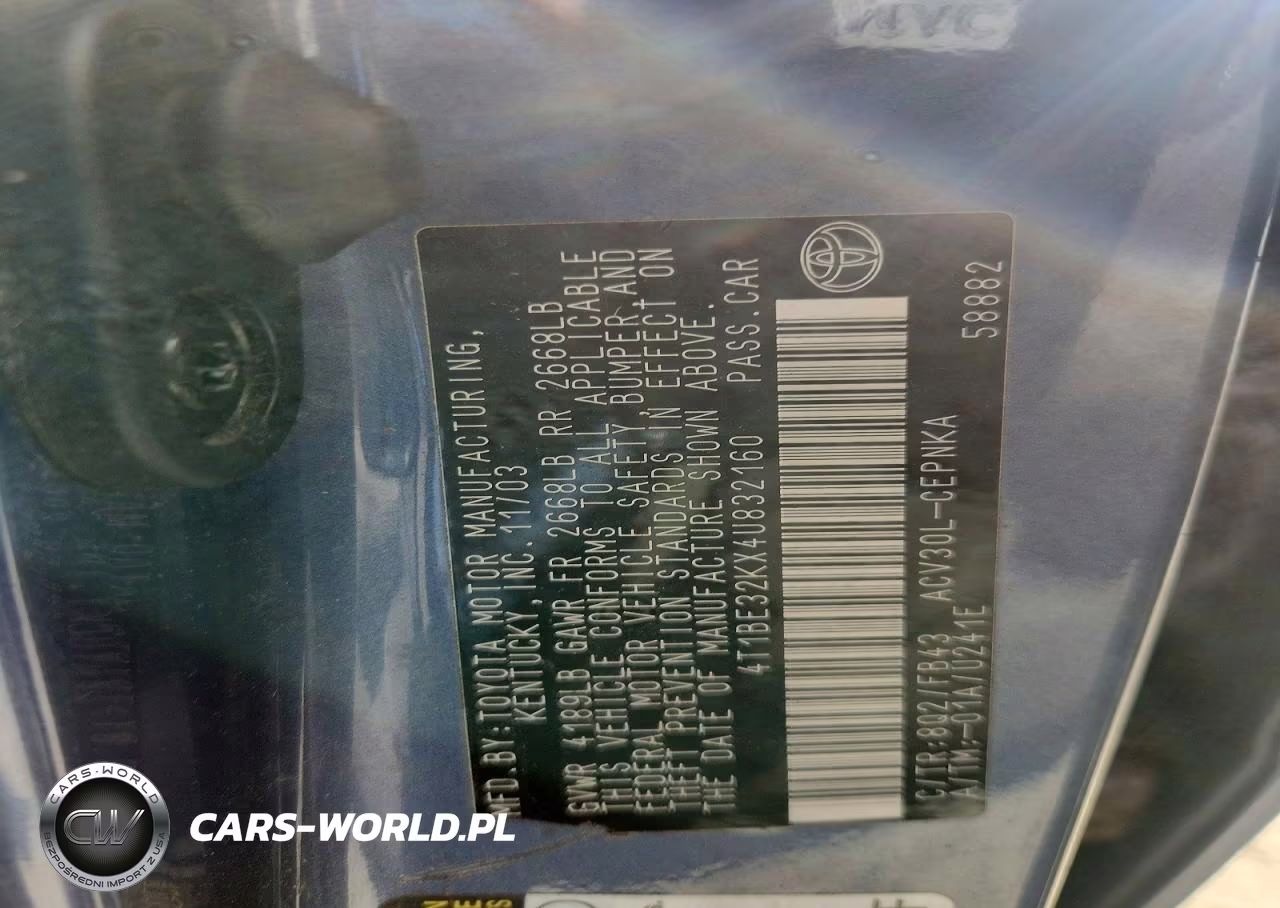 2004 Toyota Camry Le VIN:4T1BE32KX4U832160 - 12