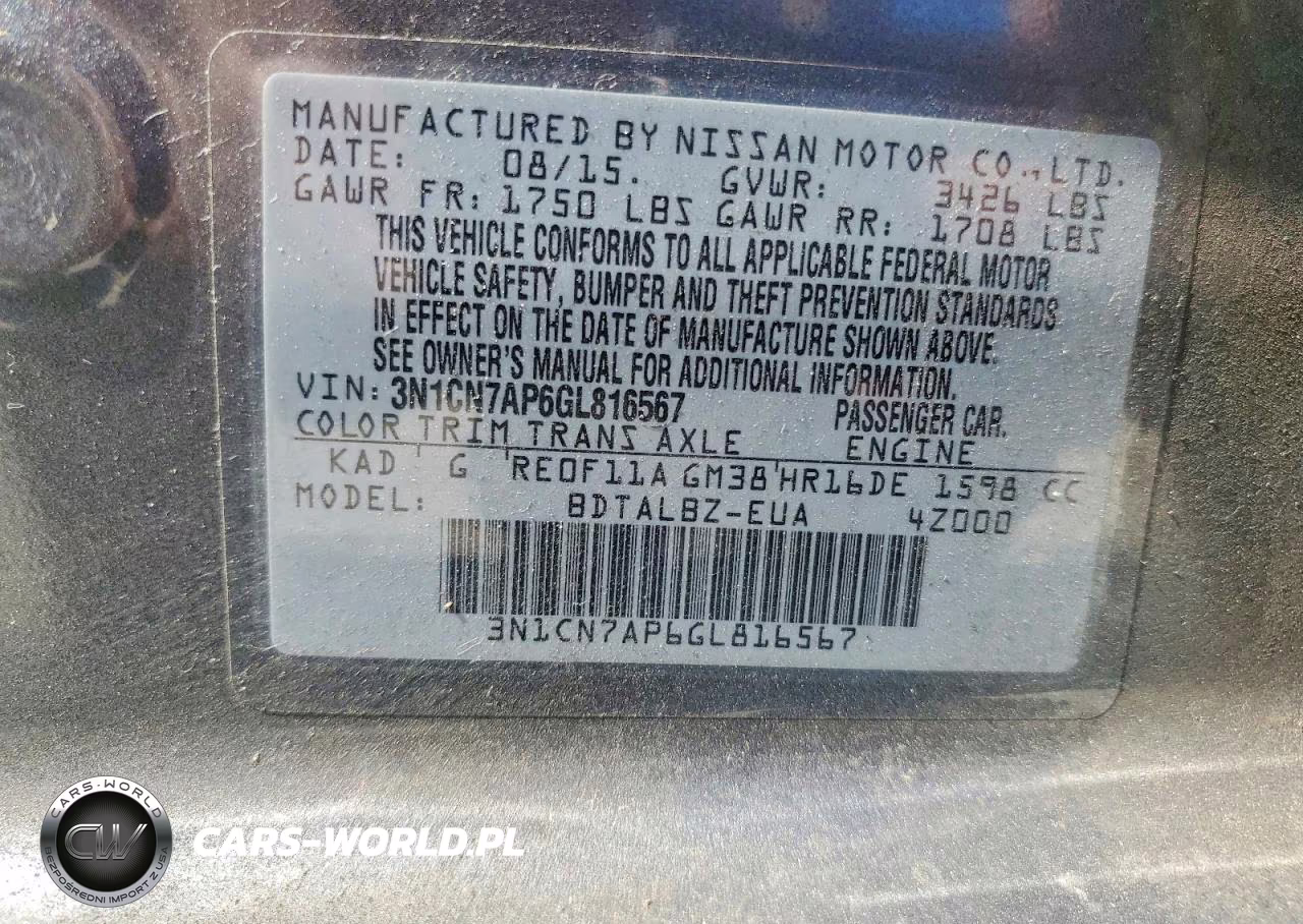2016 Nissan Versa 1.6 Sv VIN:3N1CN7AP6GL816567 - 12