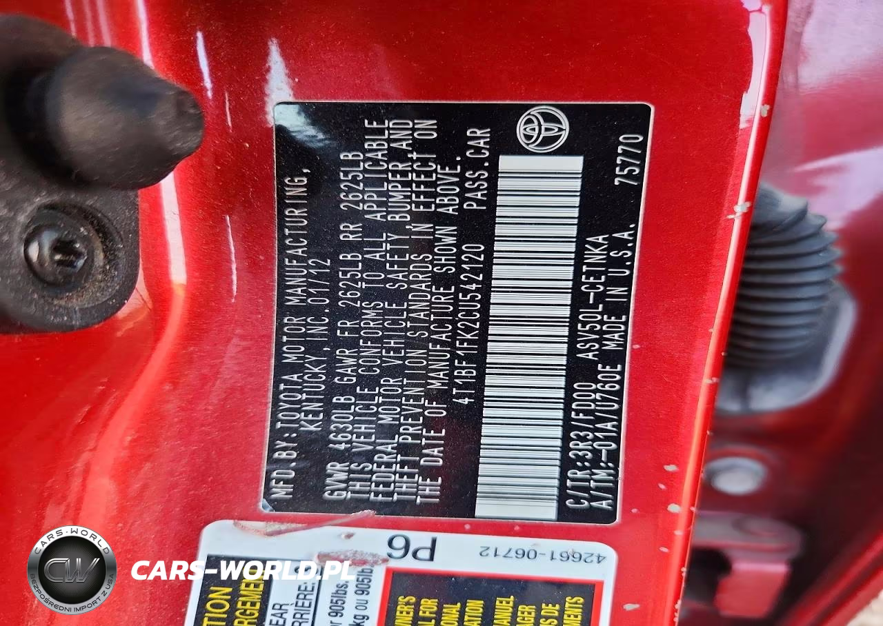 2012 Toyota Camry Le VIN:4T1BF1FK2CU542120 - 12