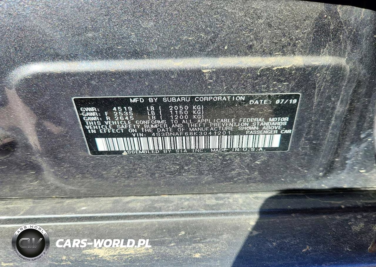 2019 Subaru Legacy 2.5I Premium VIN:4S3BNAF68K3041201 - 12
