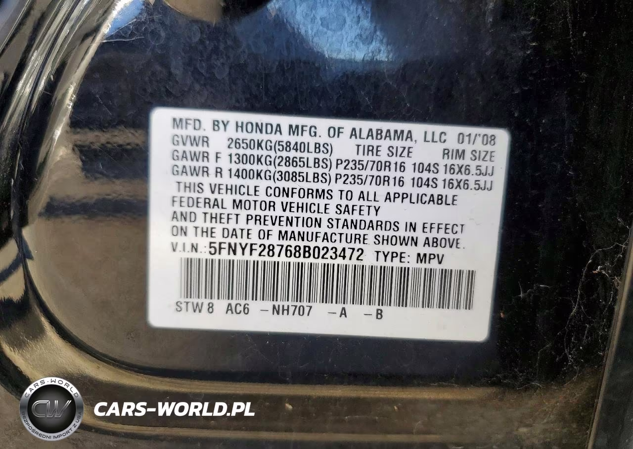 2008 Honda Pilot Exl VIN:5FNYF28768B023472 - 13