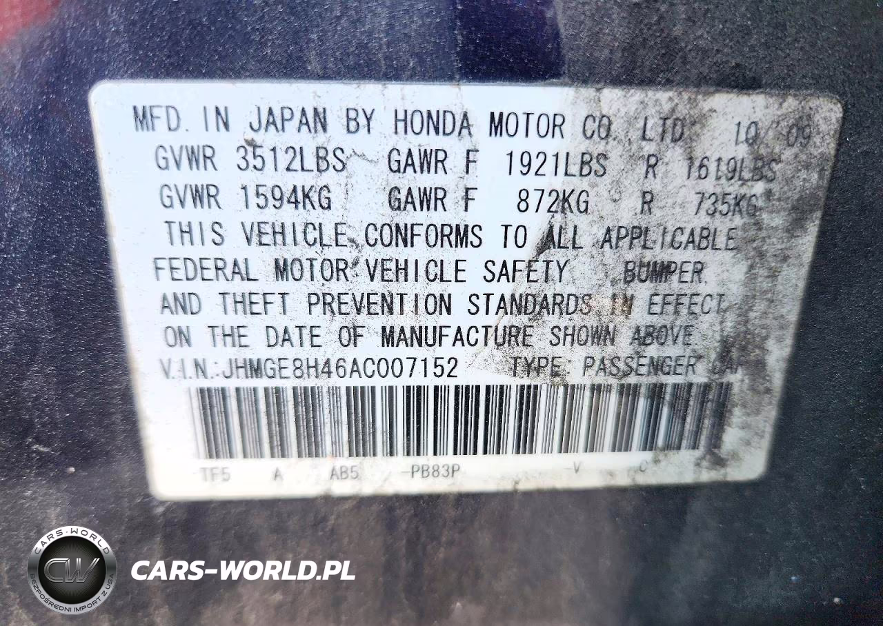 2010 Honda Fit Sport VIN:JHMGE8H46AC007152 - 12
