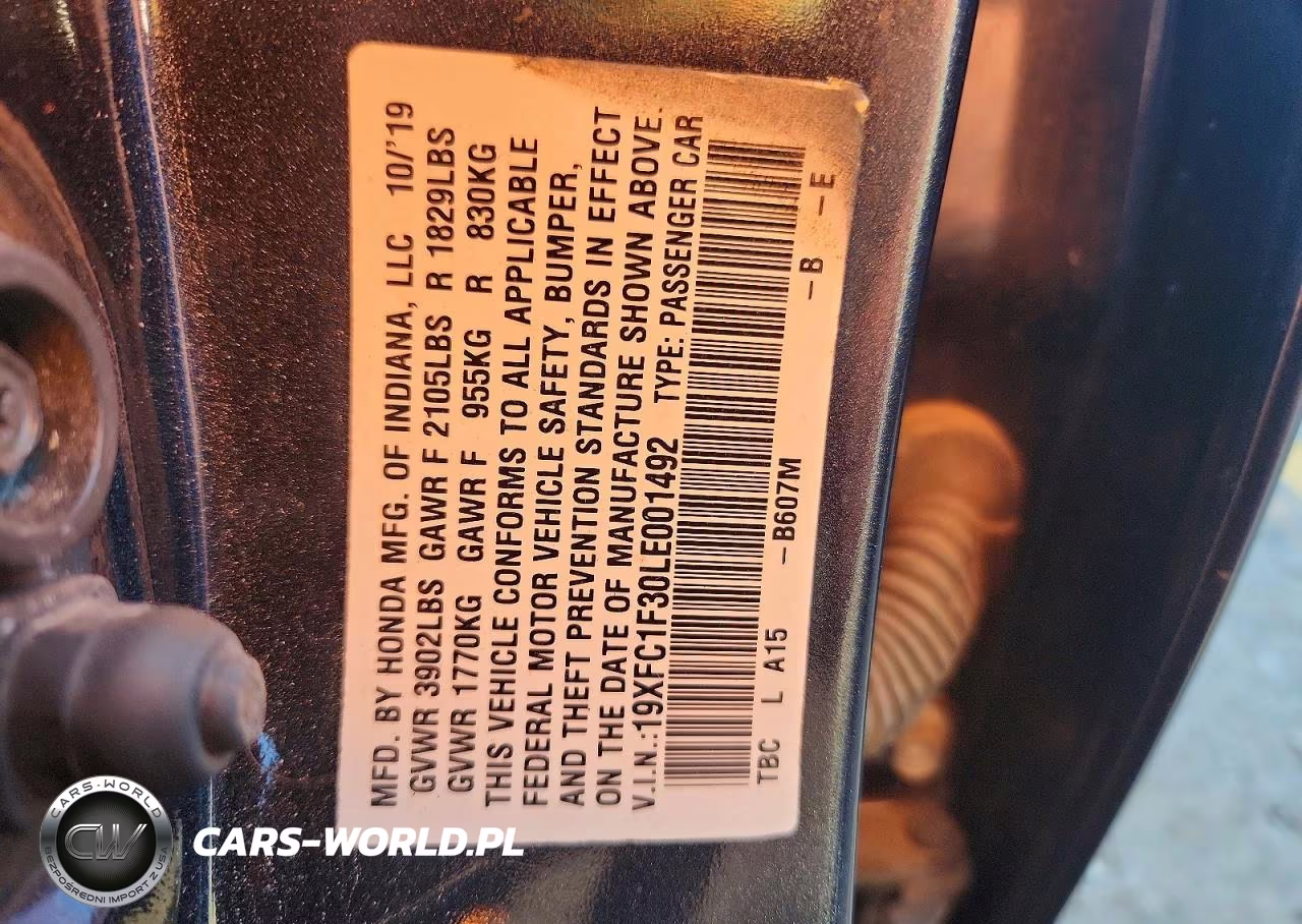 2020 Honda Civic Ex VIN:19XFC1F30LE001492 - 12