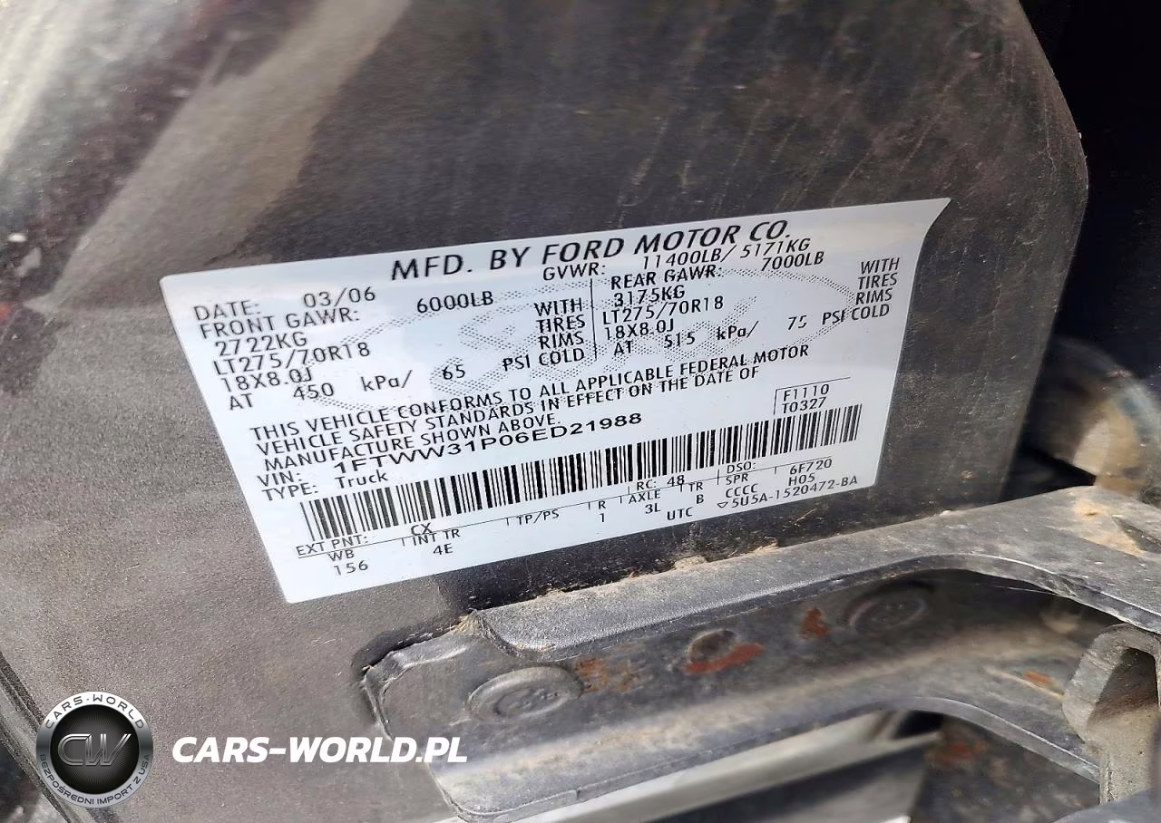 2006 Ford F350 Srw Super Duty VIN:1FTWW31P06ED21988 - 12