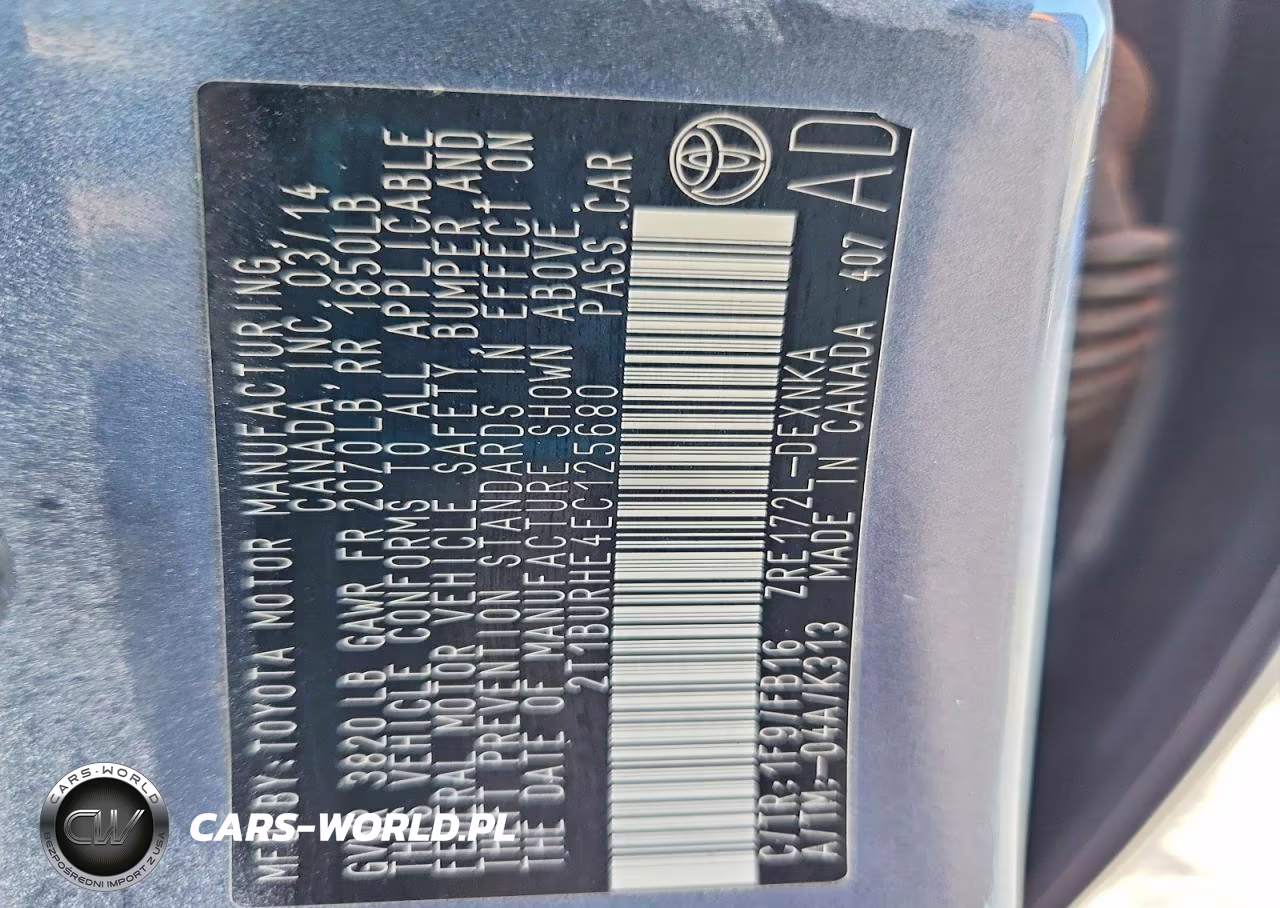 2014 Toyota Corolla Le Plus VIN:2T1BURHE4EC125680 - 12