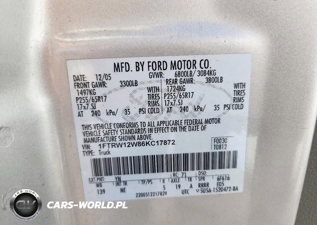 2006 Ford F150 Supercrew VIN:1FTRW12W86KC17872 - 12