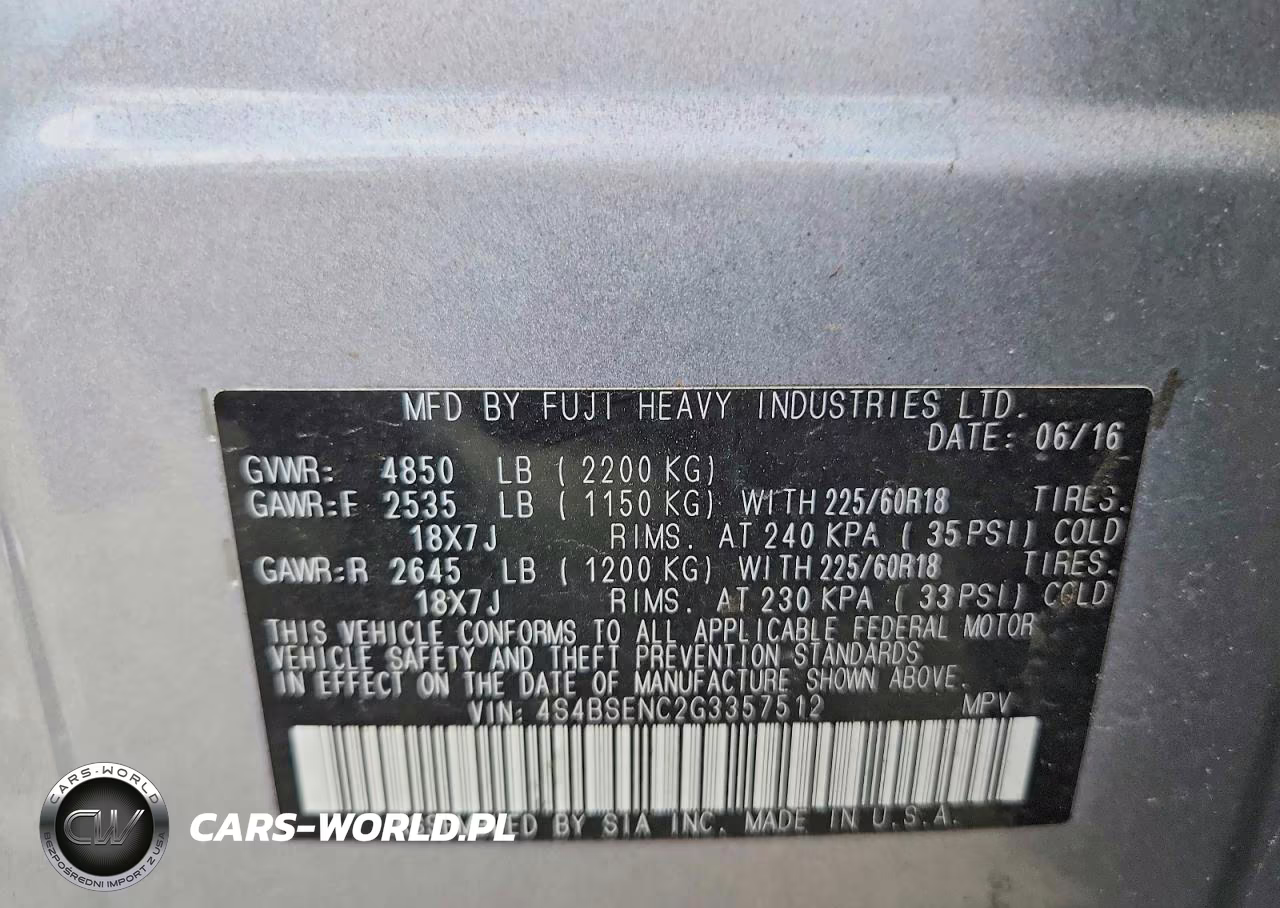 2016 Subaru Outback 3.6R Limited VIN:4S4BSENC2G3357512 - 12