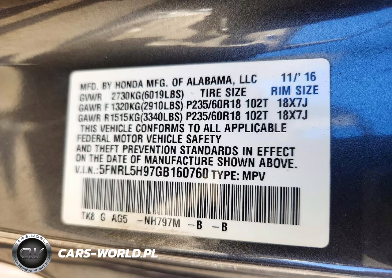 2016 Honda Odyssey Touring VIN:5FNRL5H97GB160760 - 13