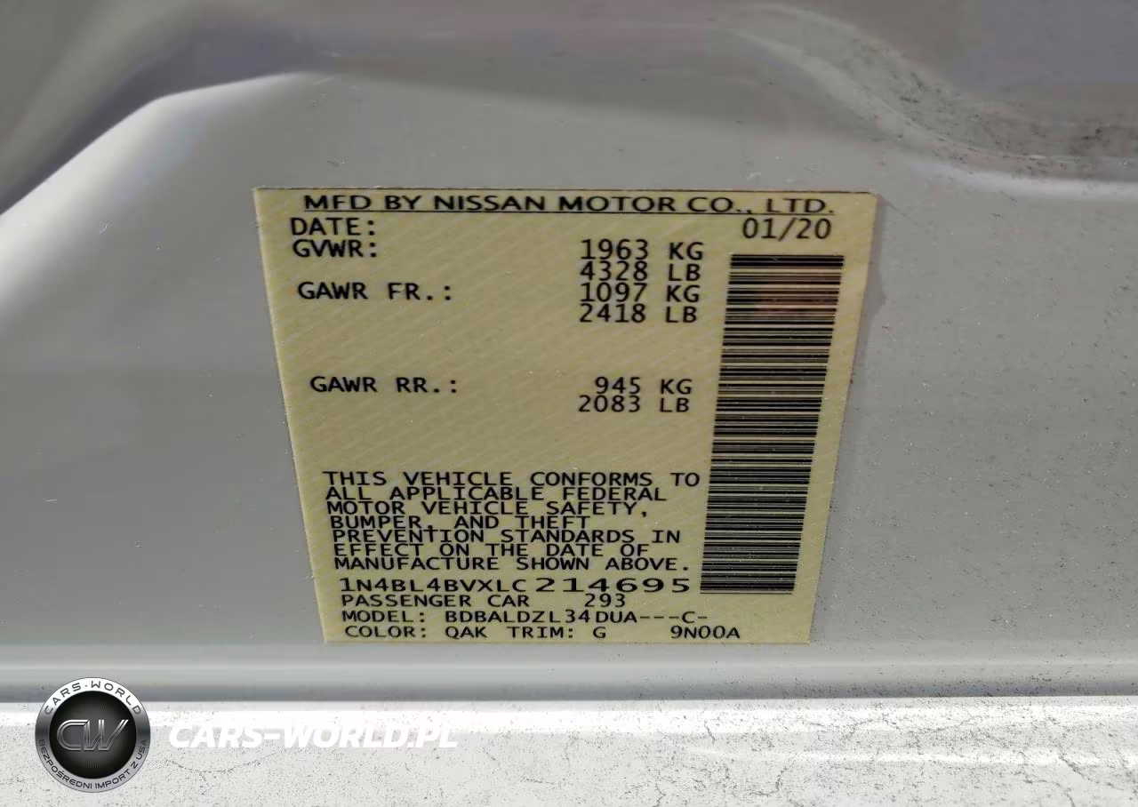 2020 Nissan Altima S VIN:1N4BL4BVXLC214695 - 12
