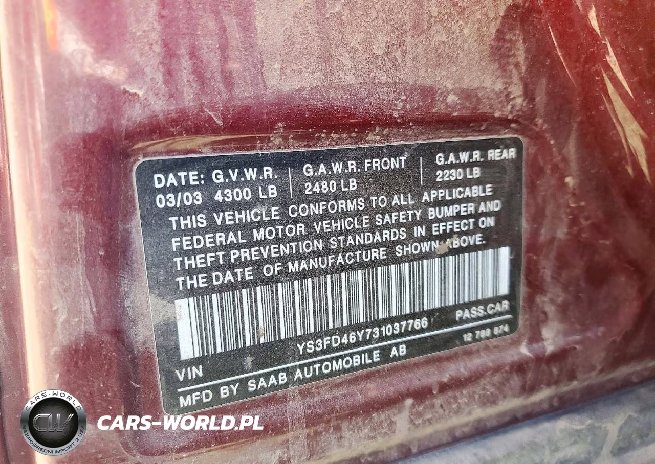 2003 Saab 9-3 Arc VIN:YS3FD46Y731037766 - 12