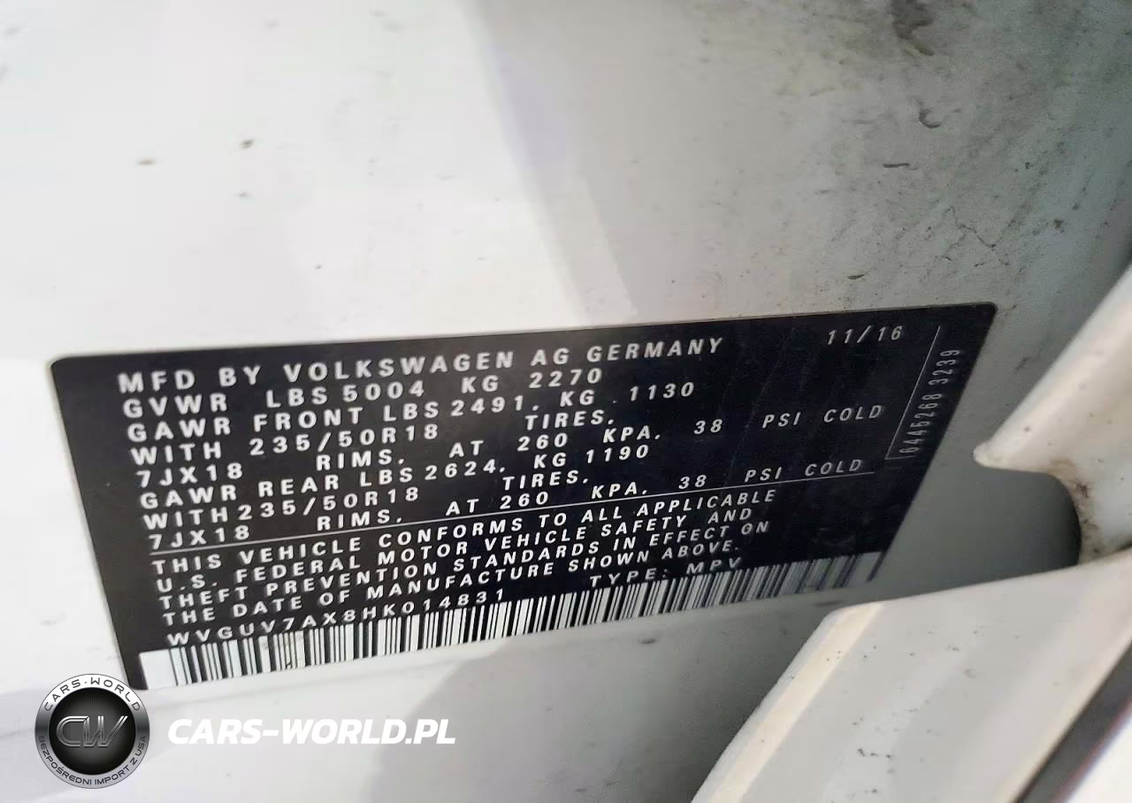 2017 Volkswagen Tiguan Sport VIN:WVGUV7AX8HK014831 - 13