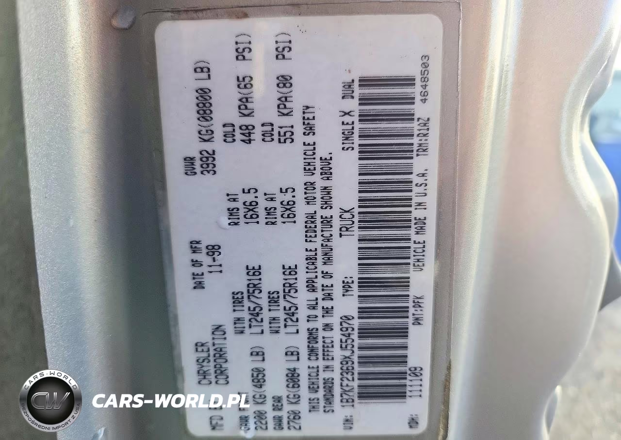1999 Dodge Ram 2500 VIN:1B7KF2369XJ554970 - 12
