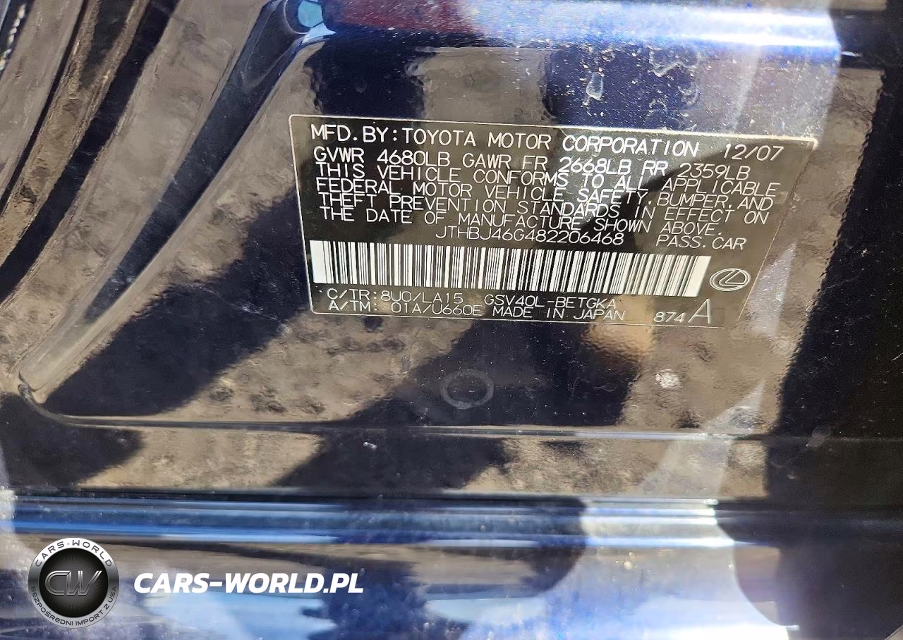 2008 Lexus Es 350 VIN:JTHBJ46G482206468 - 12