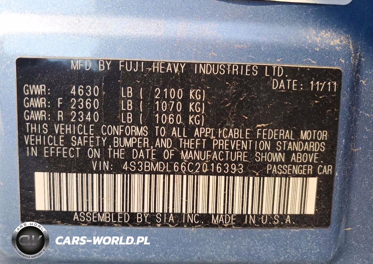 2012 Subaru Legacy 3.6R Limited VIN:4S3BMDL66C2016393 - 12