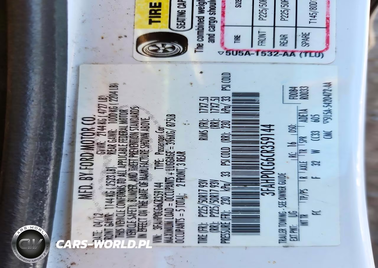 2012 Ford Fusion S Fwd VIN:3FAHP0CG6CRE59144 - 12