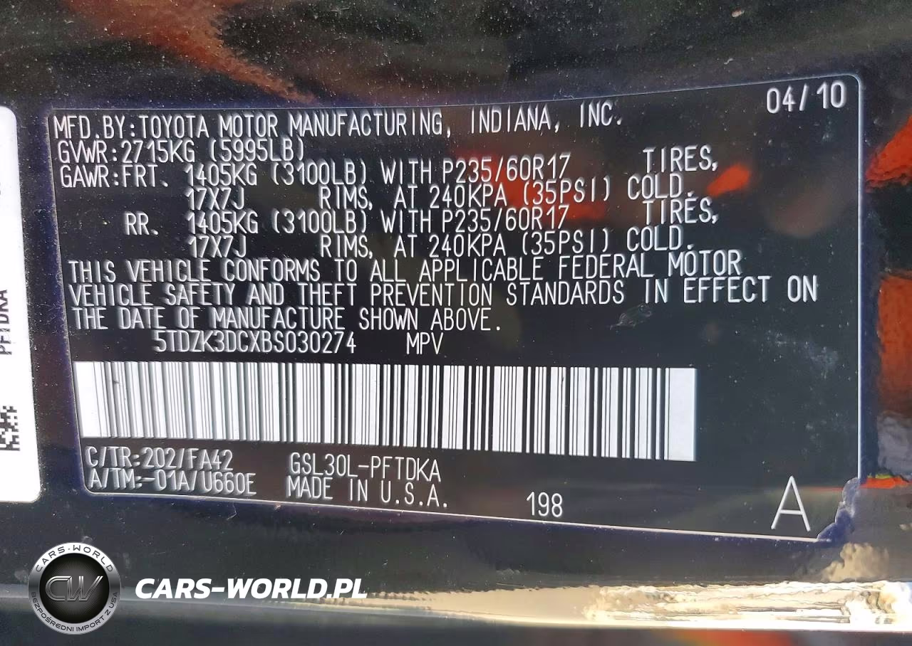 2011 Toyota Sienna Base 7-Passenger VIN:5TDZK3DCXBS030274 - 13