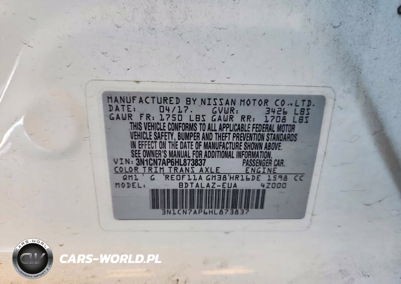 2017 Nissan Versa 1.6 S Plus VIN:3N1CN7AP6HL873837 - 12