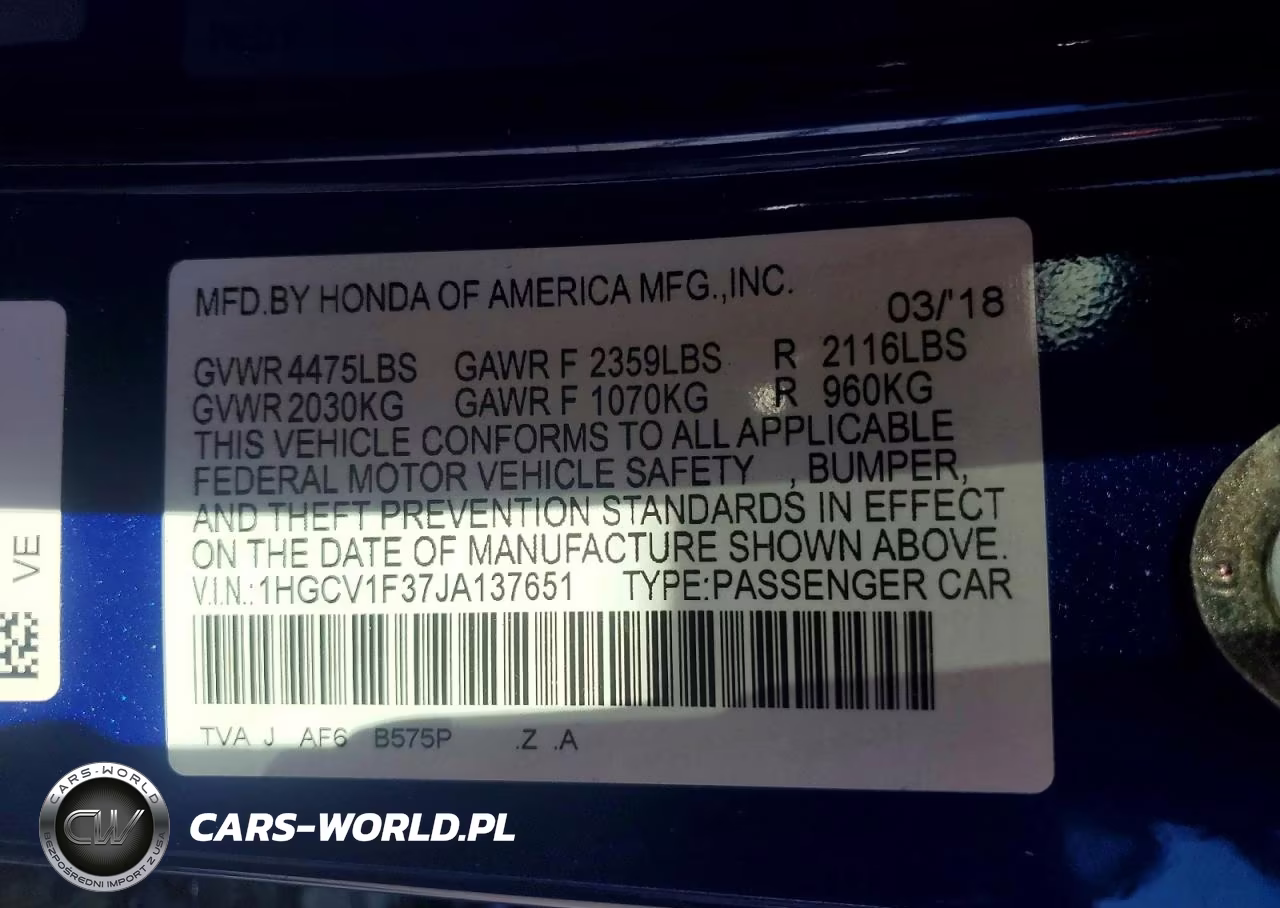 2018 Honda Accord Sport VIN:1HGCV1F37JA137651 - 12