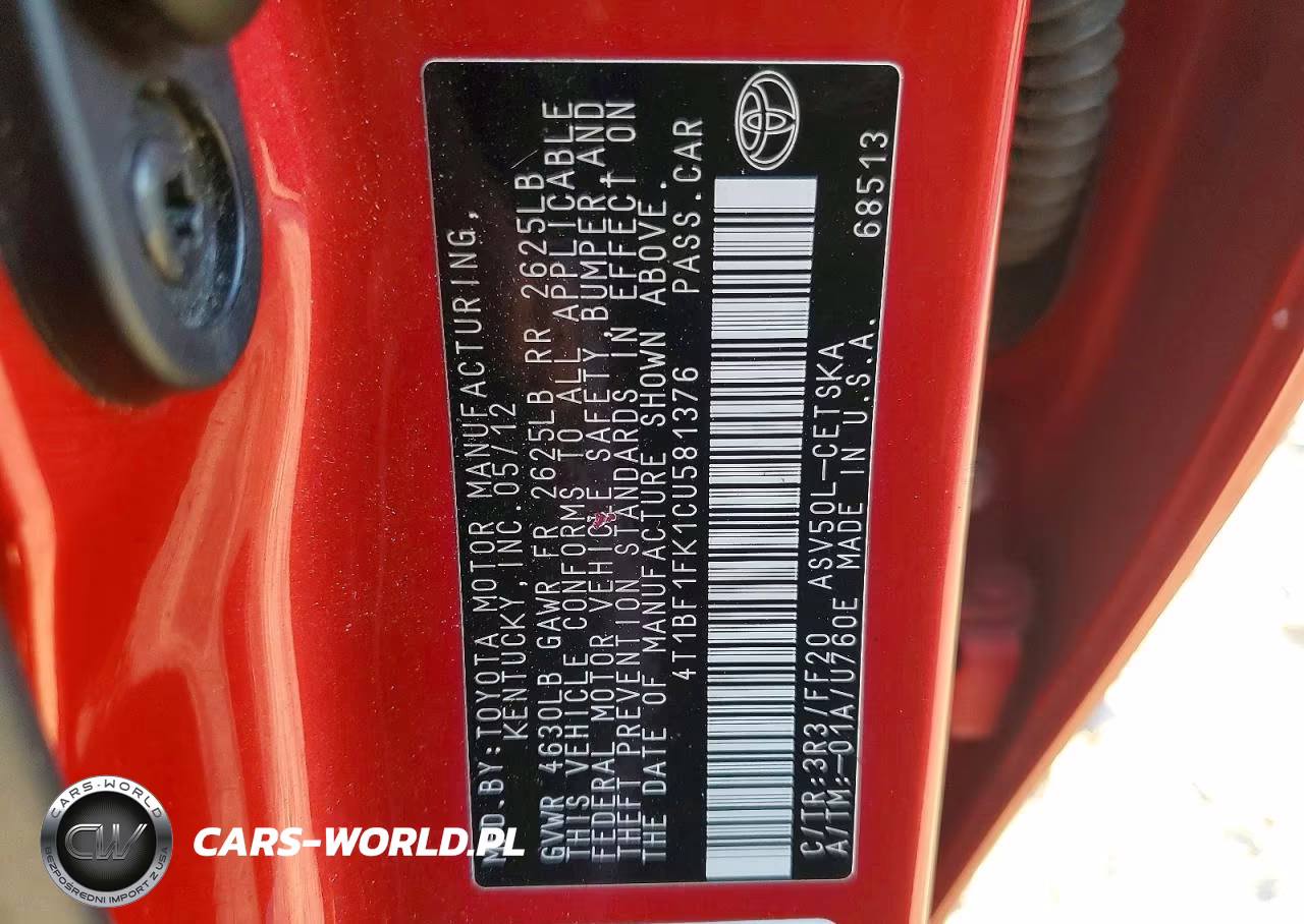 2012 Toyota Camry Se VIN:4T1BF1FK1CU581376 - 12