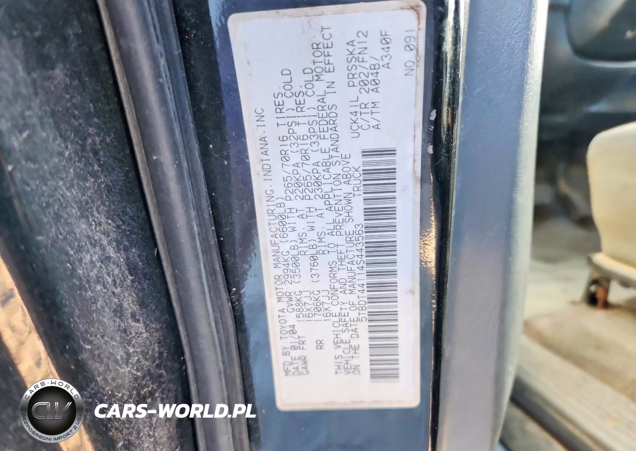 2004 Toyota Tundra Sr5 VIN:5TBDT44114S443563 - 12
