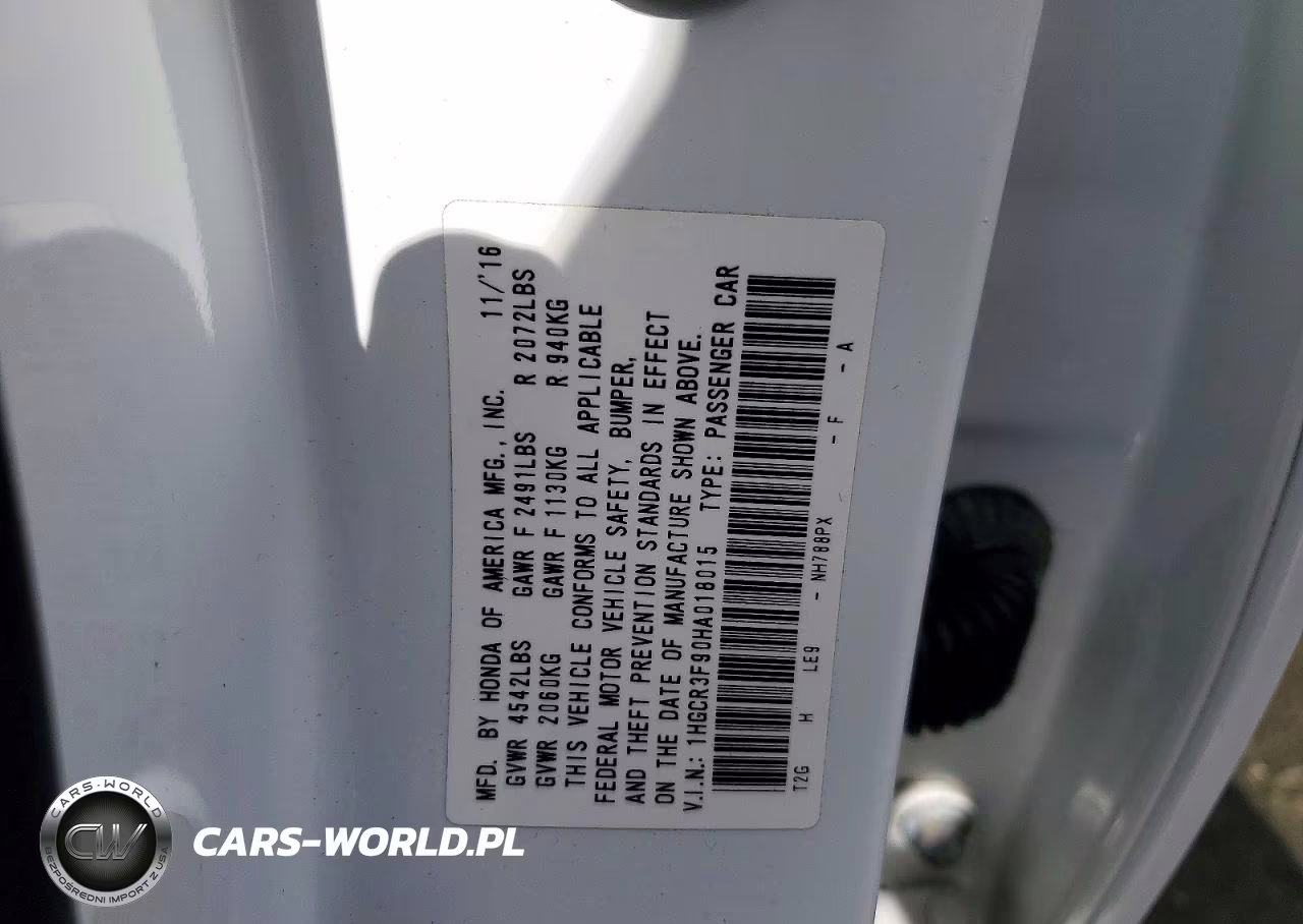 2017 Honda Accord Touring VIN:1HGCR3F90HA018015 - 12