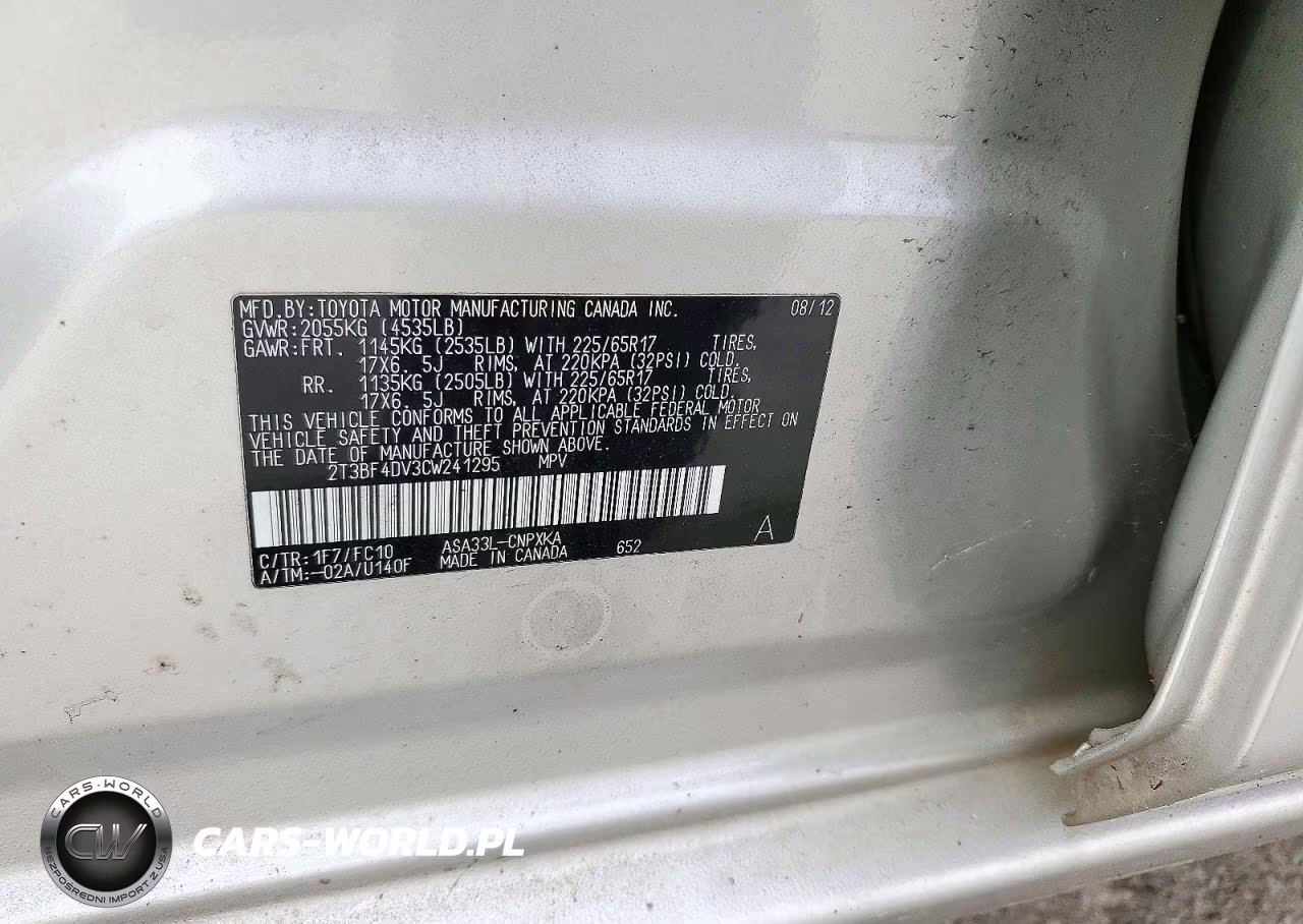 2012 Toyota Rav4 Base VIN:2T3BF4DV3CW241295 - 12